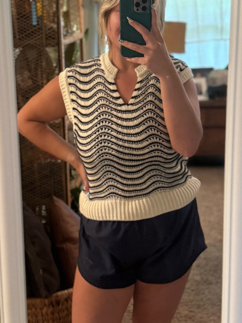 Melrose and Market Ivory and Black Wave Knit Vest